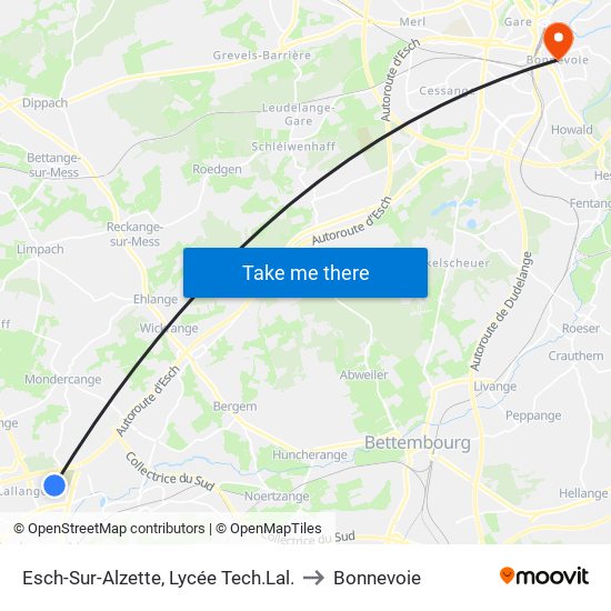 Esch-Sur-Alzette, Lycée Tech.Lal. to Bonnevoie map