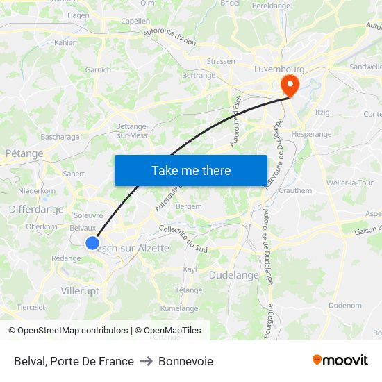 Belval, Porte De France to Bonnevoie map