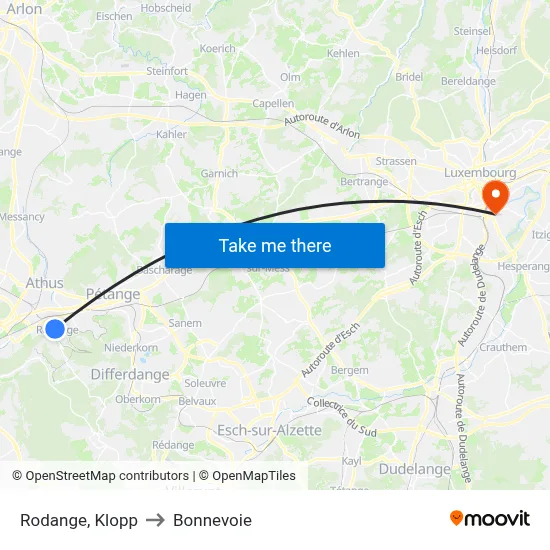 Rodange, Klopp to Bonnevoie map