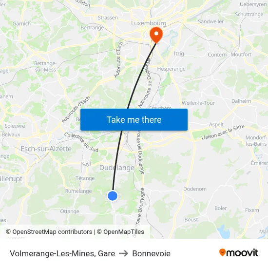 Volmerange-Les-Mines, Gare to Bonnevoie map