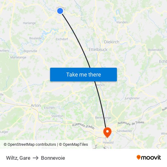 Wiltz, Gare to Bonnevoie map