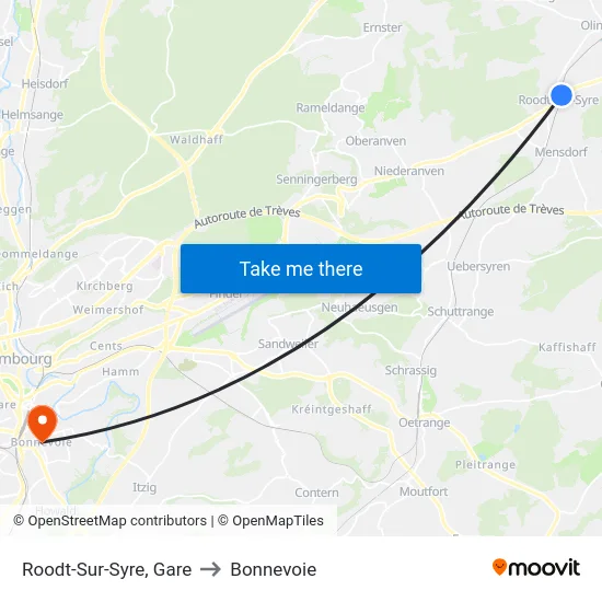 Roodt-Sur-Syre, Gare to Bonnevoie map