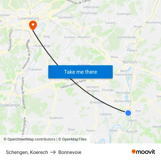Schengen, Koerech to Bonnevoie map