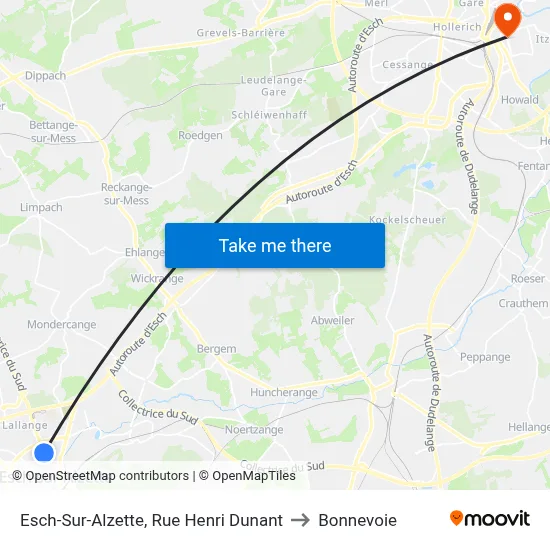 Esch-Sur-Alzette, Rue Henri Dunant to Bonnevoie map