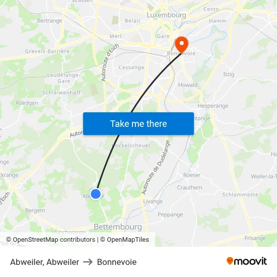 Abweiler, Abweiler to Bonnevoie map