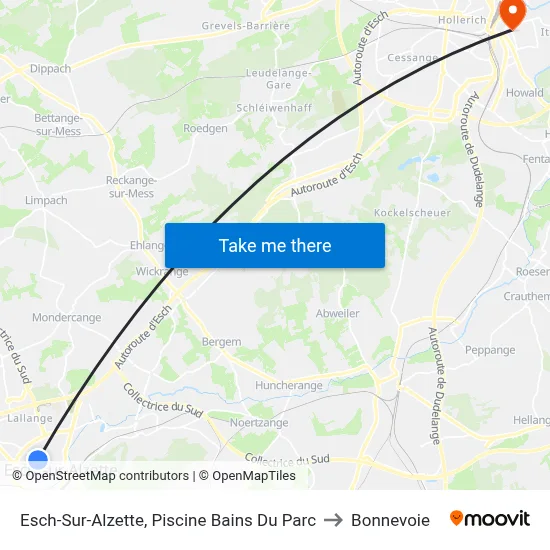 Esch-Sur-Alzette, Piscine Bains Du Parc to Bonnevoie map