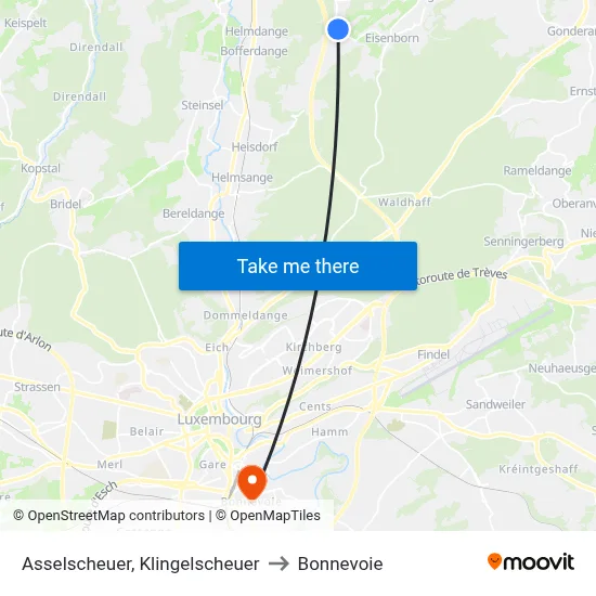 Asselscheuer, Klingelscheuer to Bonnevoie map