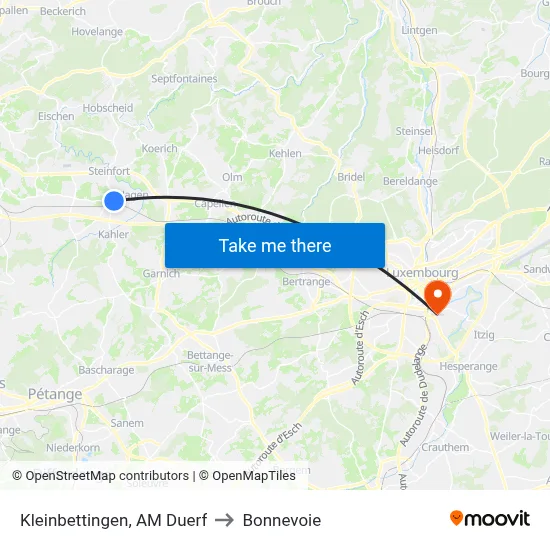 Kleinbettingen, AM Duerf to Bonnevoie map