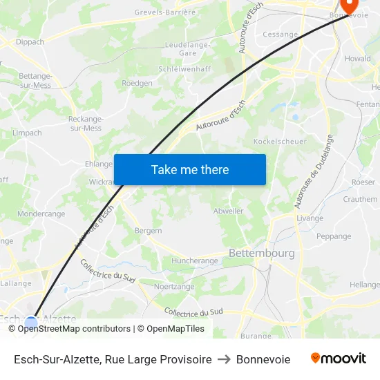 Esch-Sur-Alzette, Rue Large Provisoire to Bonnevoie map