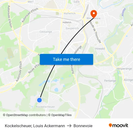 Kockelscheuer, Louis Ackermann to Bonnevoie map