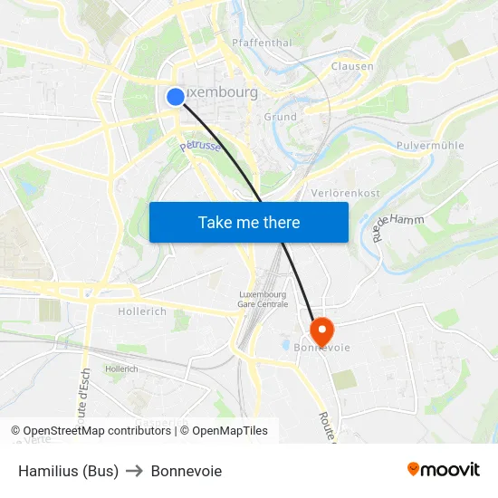 Hamilius (Bus) to Bonnevoie map