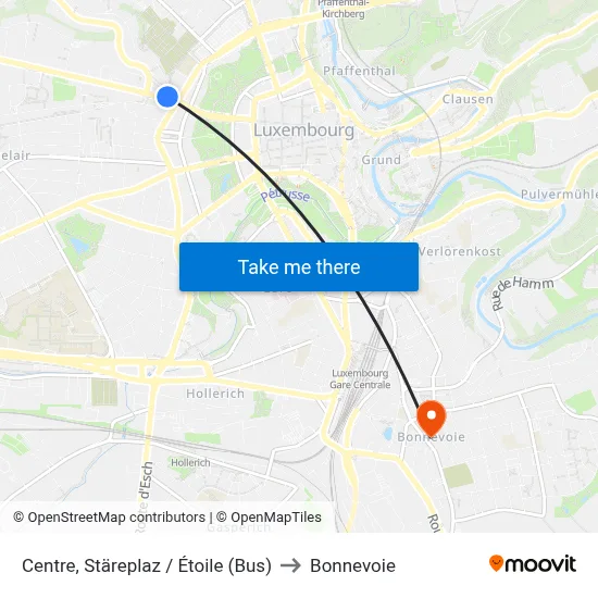 Centre, Stäreplaz / Étoile (Bus) to Bonnevoie map