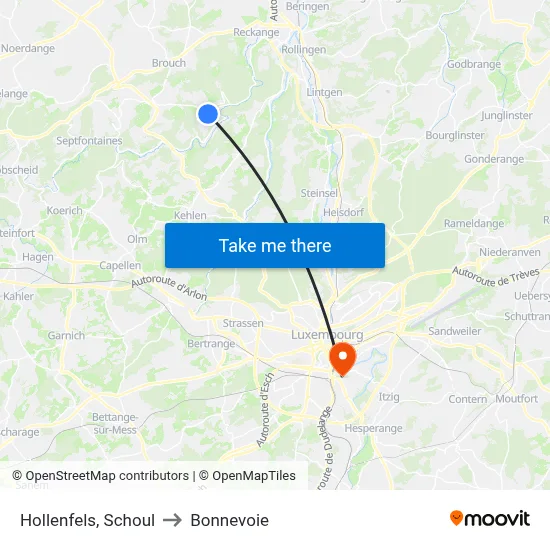 Hollenfels, Schoul to Bonnevoie map