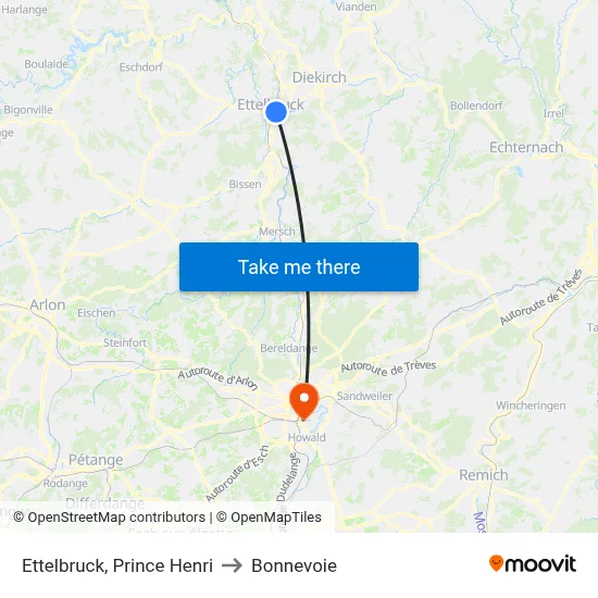 Ettelbruck, Prince Henri to Bonnevoie map