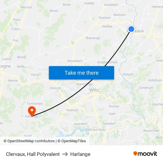 Clervaux, Hall Polyvalent to Harlange map