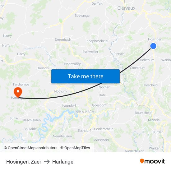 Hosingen, Zaer to Harlange map