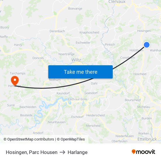 Hosingen, Parc Housen to Harlange map