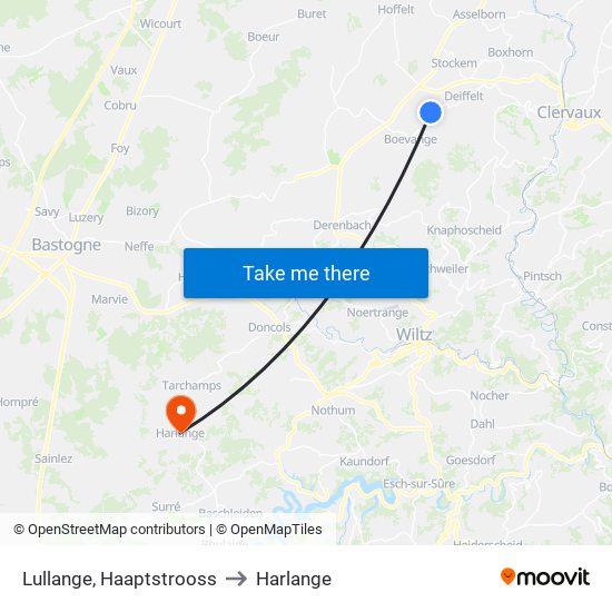 Lullange, Haaptstrooss to Harlange map