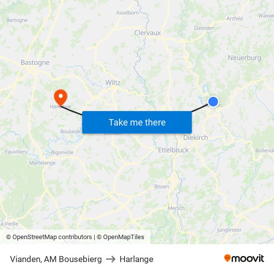 Vianden, AM Bousebierg to Harlange map
