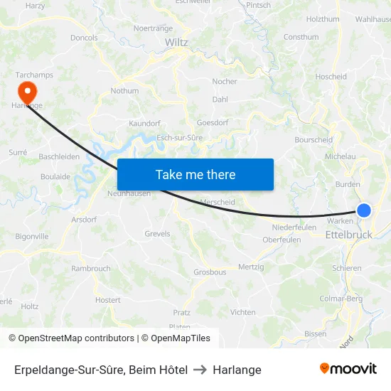 Erpeldange-Sur-Sûre, Beim Hôtel to Harlange map