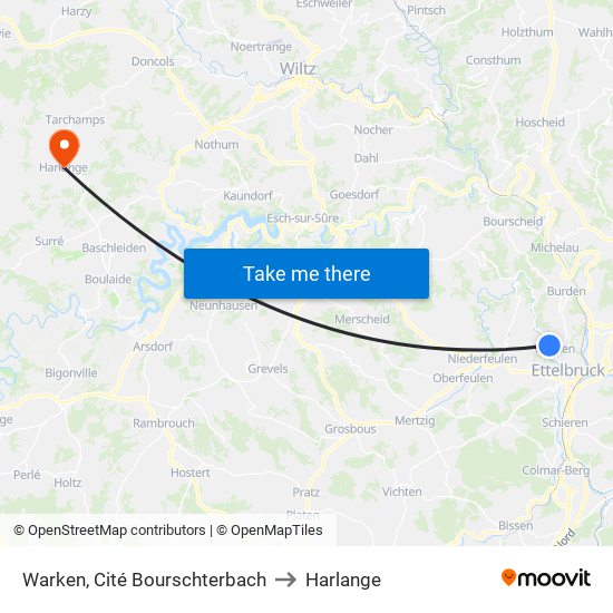 Warken, Cité Bourschterbach to Harlange map