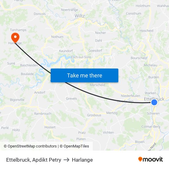 Ettelbruck, Apdikt Petry to Harlange map