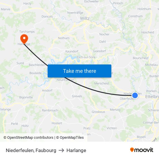 Niederfeulen, Faubourg to Harlange map