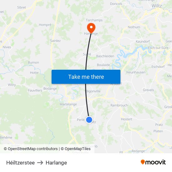 Héiltzerstee to Harlange map