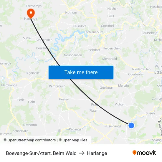 Boevange-Sur-Attert, Beim Wald to Harlange map