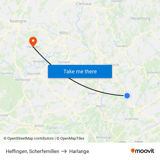 Heffingen, Scherfemillen to Harlange map