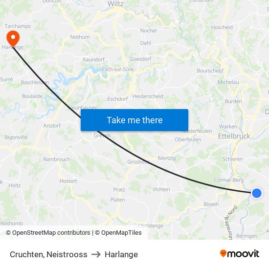 Cruchten, Neistrooss to Harlange map