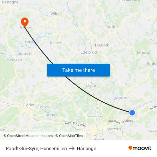 Roodt-Sur-Syre, Hunnemillen to Harlange map