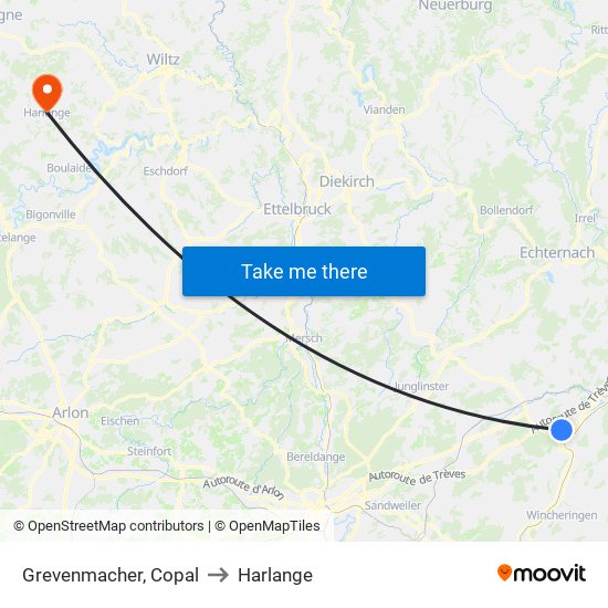 Grevenmacher, Copal to Harlange map