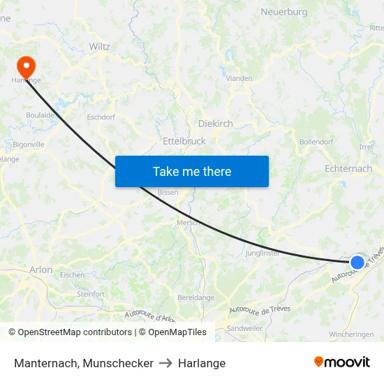 Manternach, Munschecker to Harlange map