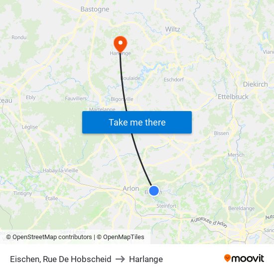 Eischen, Rue De Hobscheid to Harlange map