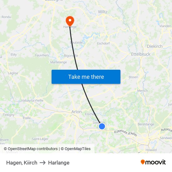 Hagen, Kiirch to Harlange map