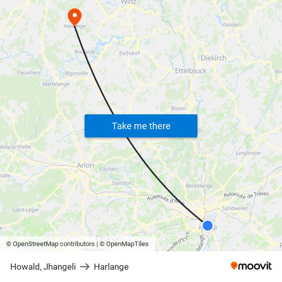 Howald, Jhangeli to Harlange map