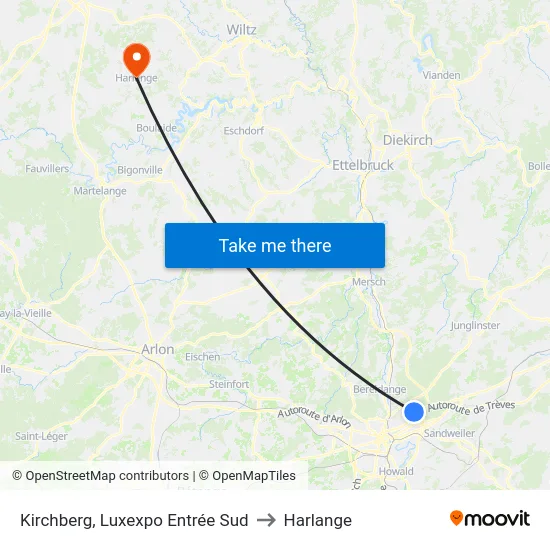 Kirchberg, Luxexpo Entrée Sud to Harlange map