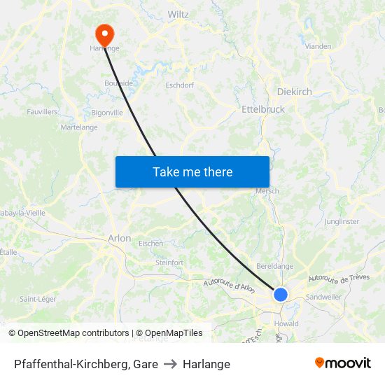 Pfaffenthal-Kirchberg, Gare to Harlange map