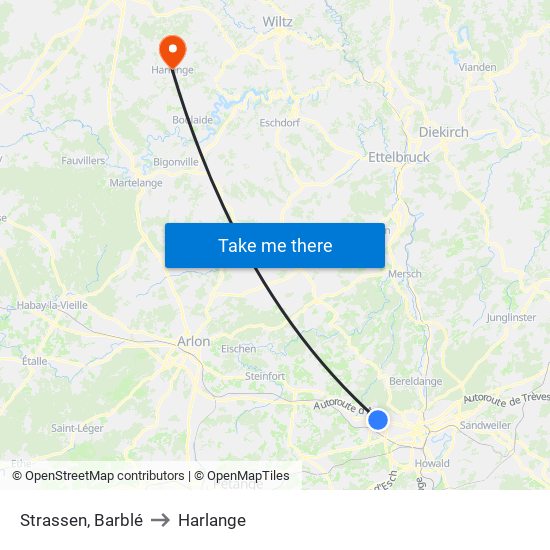 Strassen, Barblé to Harlange map