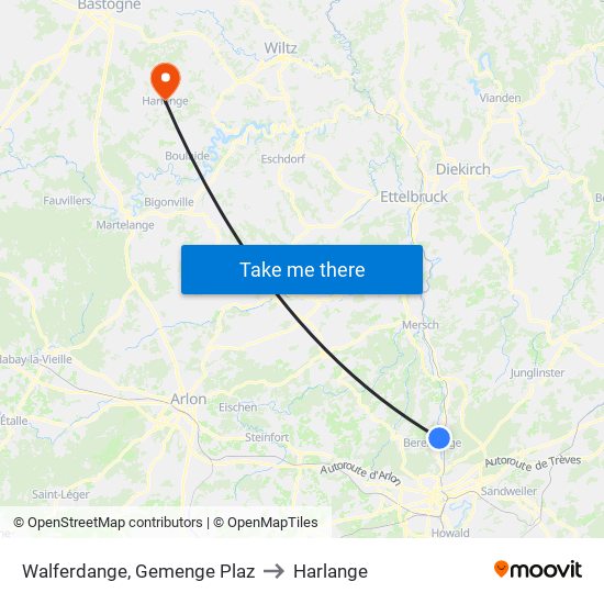 Walferdange, Gemenge Plaz to Harlange map
