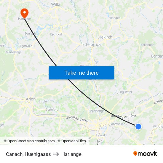Canach, Huehlgaass to Harlange map
