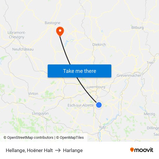 Hellange, Hoëner Halt to Harlange map