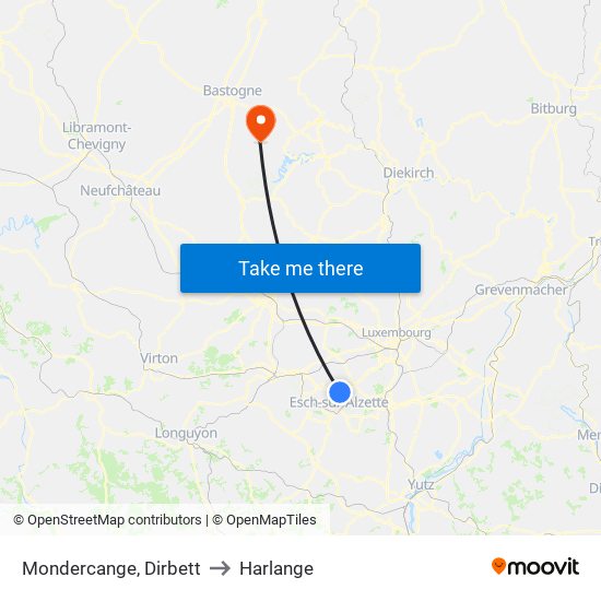 Mondercange, Dirbett to Harlange map