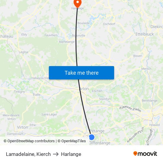 Lamadelaine, Kierch to Harlange map