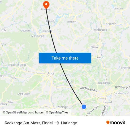 Reckange-Sur-Mess, Findel to Harlange map