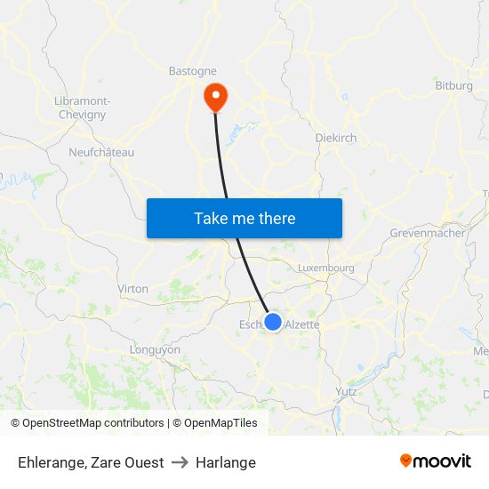 Ehlerange, Zare Ouest to Harlange map