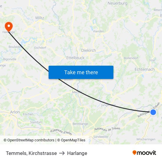 Temmels, Kirchstrasse to Harlange map