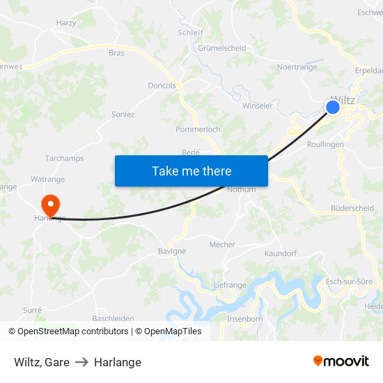 Wiltz, Gare to Harlange map