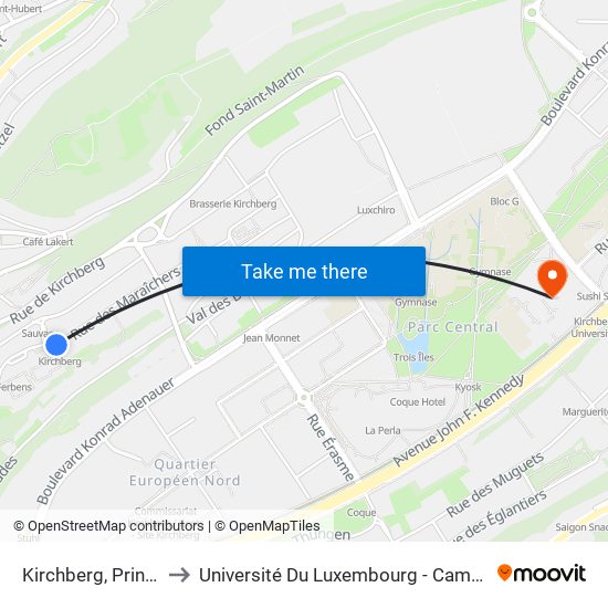 Kirchberg, Prince Félix to Université Du Luxembourg - Campus Kirchberg map